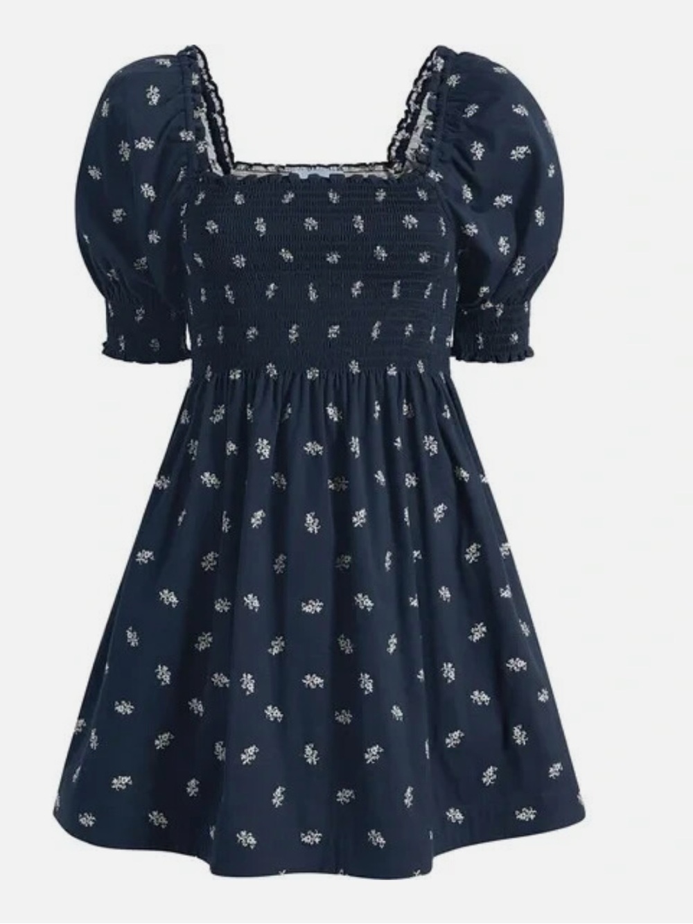 Hill House Navy Mini Dress with White Floral Print